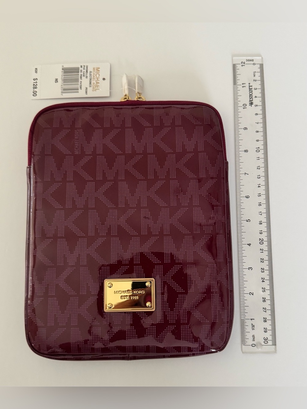 Michael Kors Burgundy Glossy MK Signature Tablet Pouch - Picture 3 of 4